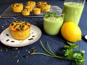 Avocado smoothie met pompoenmuffin