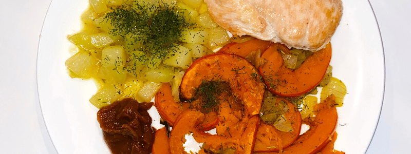 Koolrabi pompoen met kipfilet