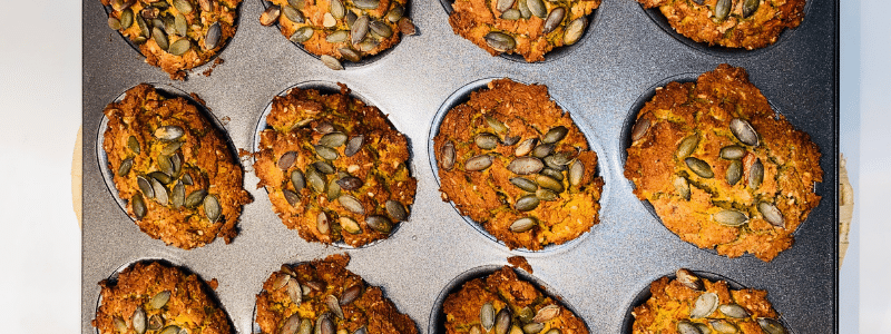 Tijgernoot kokos pompoen muffins