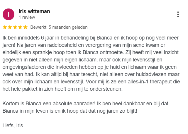 Review van een klant over de begeleiding door Bianca