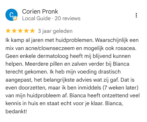 Google review acnekliniek Beverwijk