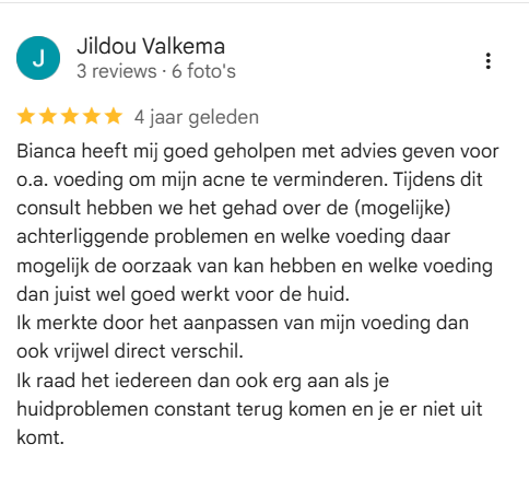 Google review acne en voedingsadvies Alkmaar