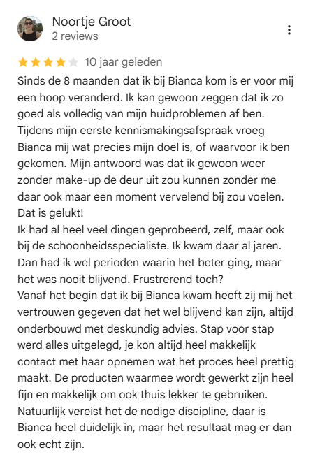 Google review acne behandeling Hoofddorp
